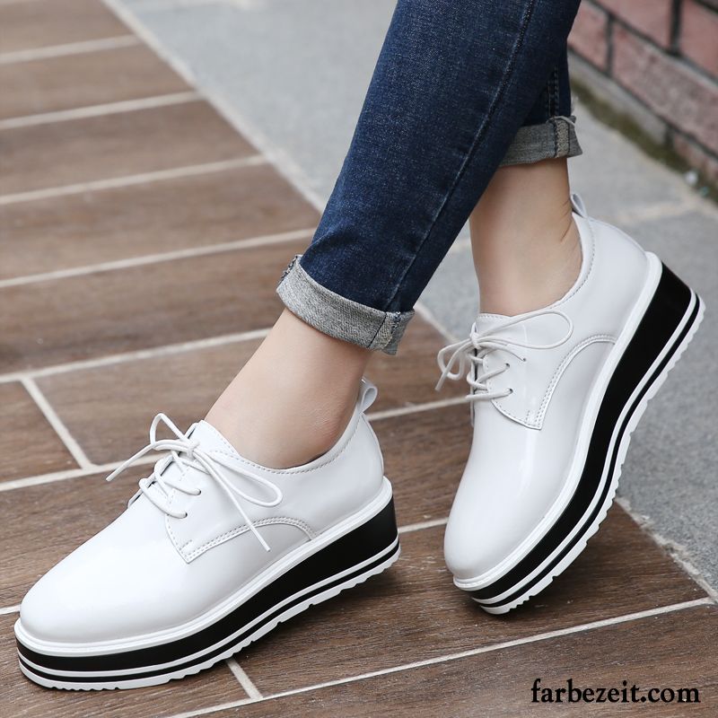 Damenschuhe Leder Braun Neue Herbst Plateauschuhe Lederschuhe England Flache Feder Casual Dicke Sohle Damen Günstig