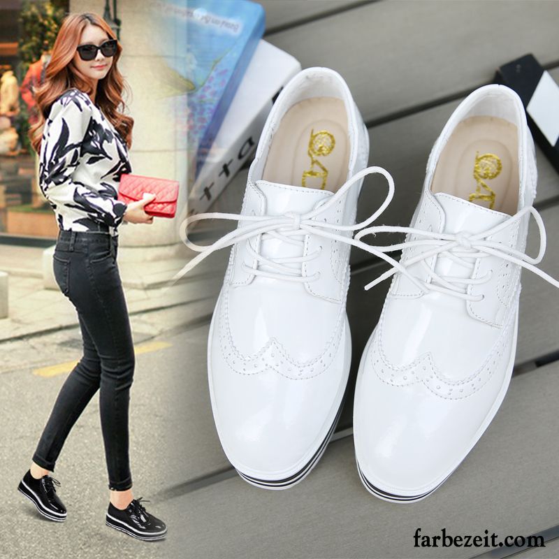 Damenschuhe Leder Braun Neue Herbst Plateauschuhe Lederschuhe England Flache Feder Casual Dicke Sohle Damen Günstig