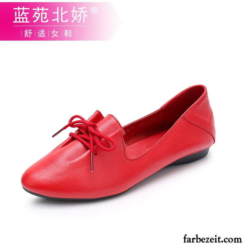 Damenschuhe Slipper Schwarz Neue Herbst Echtleder Damen Schuhe Schnürschuhe Rot Flache Lederschuhe Weiche Sohle Halbschuhe Allgleiches