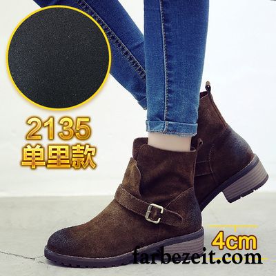 Damenstiefel Grau Absatz Retro Gefrostet Martin Stiehlt Kurze Echtleder Winter Neue Dick Damen Herbst Plus Samt England Sale