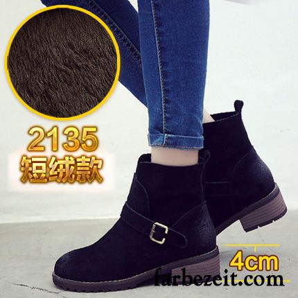 Damenstiefel Grau Absatz Retro Gefrostet Martin Stiehlt Kurze Echtleder Winter Neue Dick Damen Herbst Plus Samt England Sale