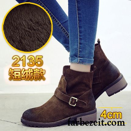 Damenstiefel Grau Absatz Retro Gefrostet Martin Stiehlt Kurze Echtleder Winter Neue Dick Damen Herbst Plus Samt England Sale