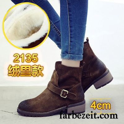 Damenstiefel Grau Absatz Retro Gefrostet Martin Stiehlt Kurze Echtleder Winter Neue Dick Damen Herbst Plus Samt England Sale