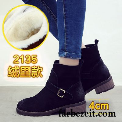 Damenstiefel Grau Absatz Retro Gefrostet Martin Stiehlt Kurze Echtleder Winter Neue Dick Damen Herbst Plus Samt England Sale