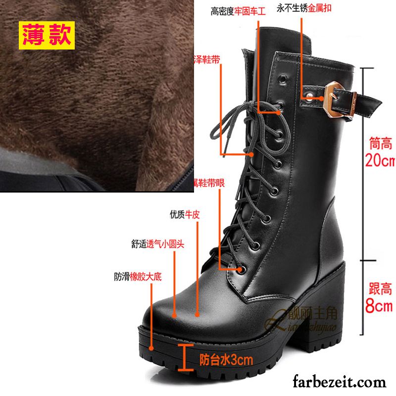 Damenstiefel Leder Braun Hochhackigen Kurze Martin Stiehlt Damen England Dick Dicke Sohle Herbst Reißverschluss Winter Sale