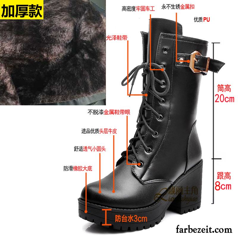 Damenstiefel Leder Braun Hochhackigen Kurze Martin Stiehlt Damen England Dick Dicke Sohle Herbst Reißverschluss Winter Sale