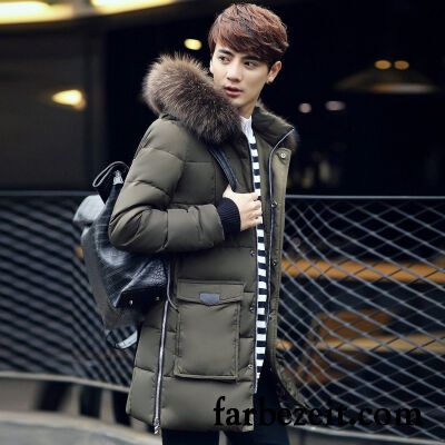 Daunenjacke Glänzend Herren Warme Daunenjacke Langer Abschnitt Verdickung Großer Pelzkragen Überzieher Neu Winter Schlank Schüler Günstig
