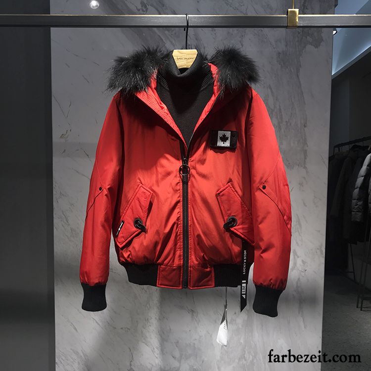 Daunenjacke Rot Herren Ausverkauf Trend Daunenjacke Schlank Original Mit Kapuze Rote Kurzer Absatz Baumwollgepolsterte Günstig