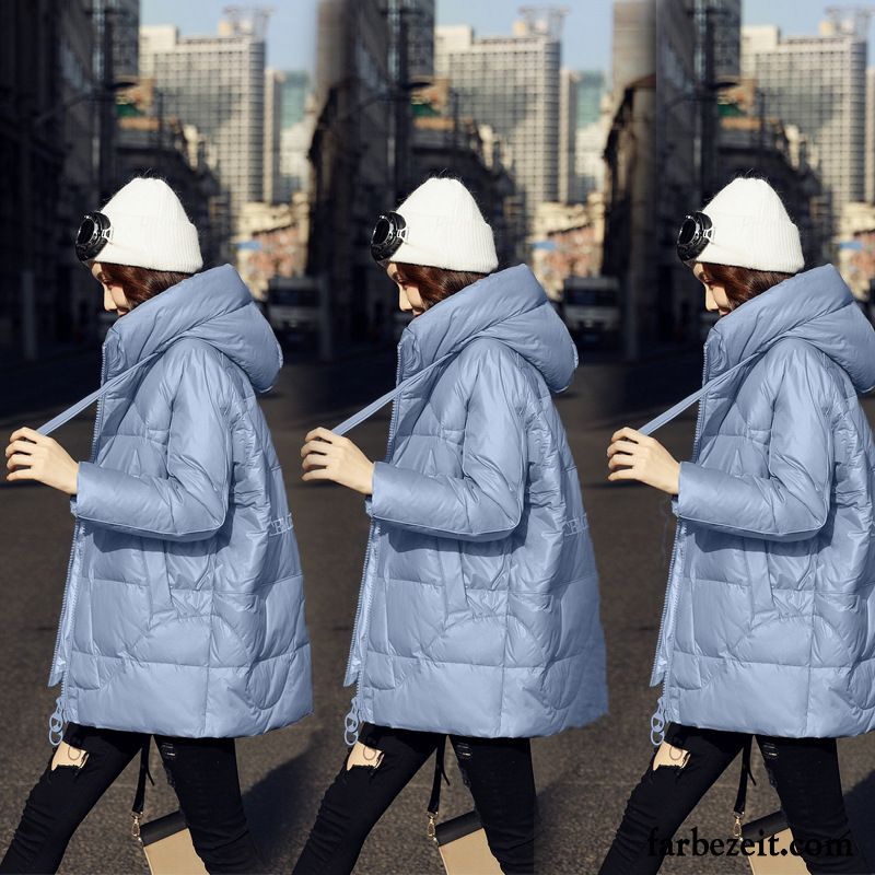 Daunenjacken Damen Elegant Trend Winter Gemütlich Mit Kapuze Mode Blau
