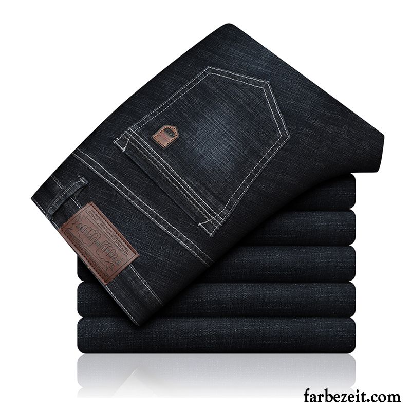 Denim Jeans Herren Trend Hose Dünn Lange Jeans Sommer Schwarz Lose Gerade Elastisch Schlank Herbst Neu