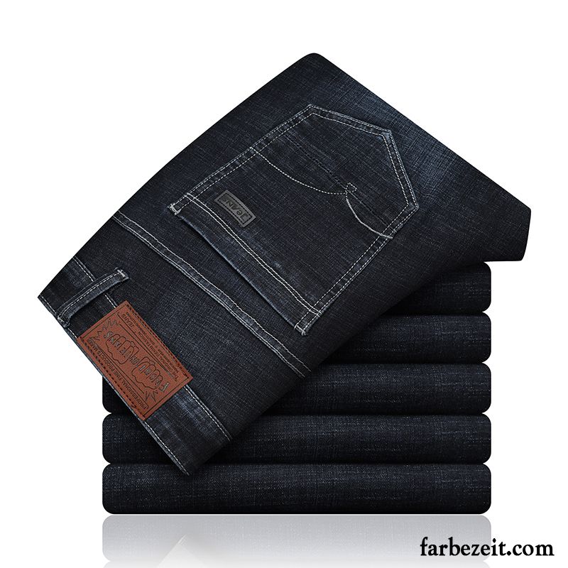 Denim Jeans Herren Trend Hose Dünn Lange Jeans Sommer Schwarz Lose Gerade Elastisch Schlank Herbst Neu