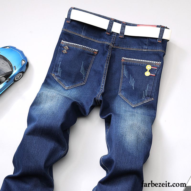 Destroyed Jeans Herren Schwarz Elastisch Hose Jeans Lange Neu Große Größe Gerade Jugend Schlank Freizeit Blau Herbst