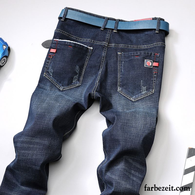 Destroyed Jeans Herren Schwarz Elastisch Hose Jeans Lange Neu Große Größe Gerade Jugend Schlank Freizeit Blau Herbst