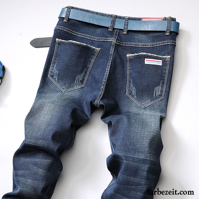 Destroyed Jeans Herren Schwarz Elastisch Hose Jeans Lange Neu Große Größe Gerade Jugend Schlank Freizeit Blau Herbst