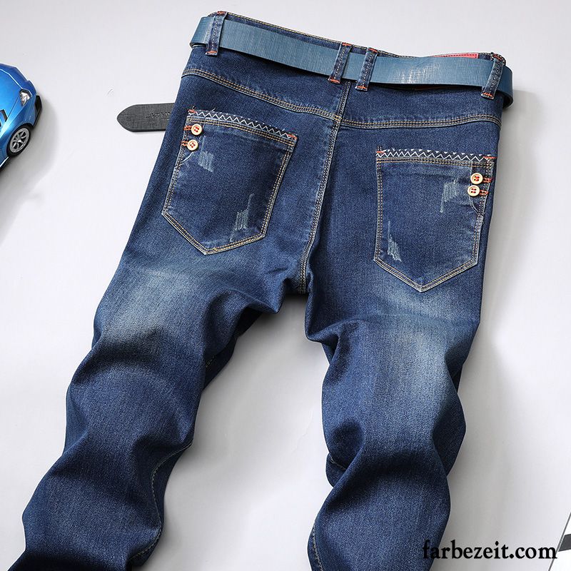 Destroyed Jeans Herren Schwarz Elastisch Hose Jeans Lange Neu Große Größe Gerade Jugend Schlank Freizeit Blau Herbst