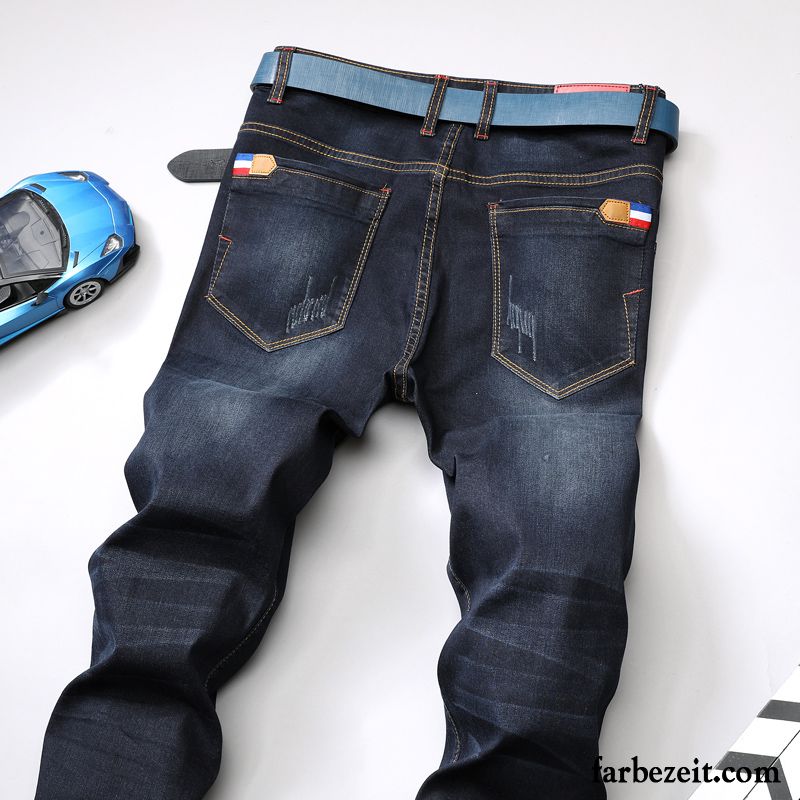 Destroyed Jeans Herren Schwarz Elastisch Hose Jeans Lange Neu Große Größe Gerade Jugend Schlank Freizeit Blau Herbst