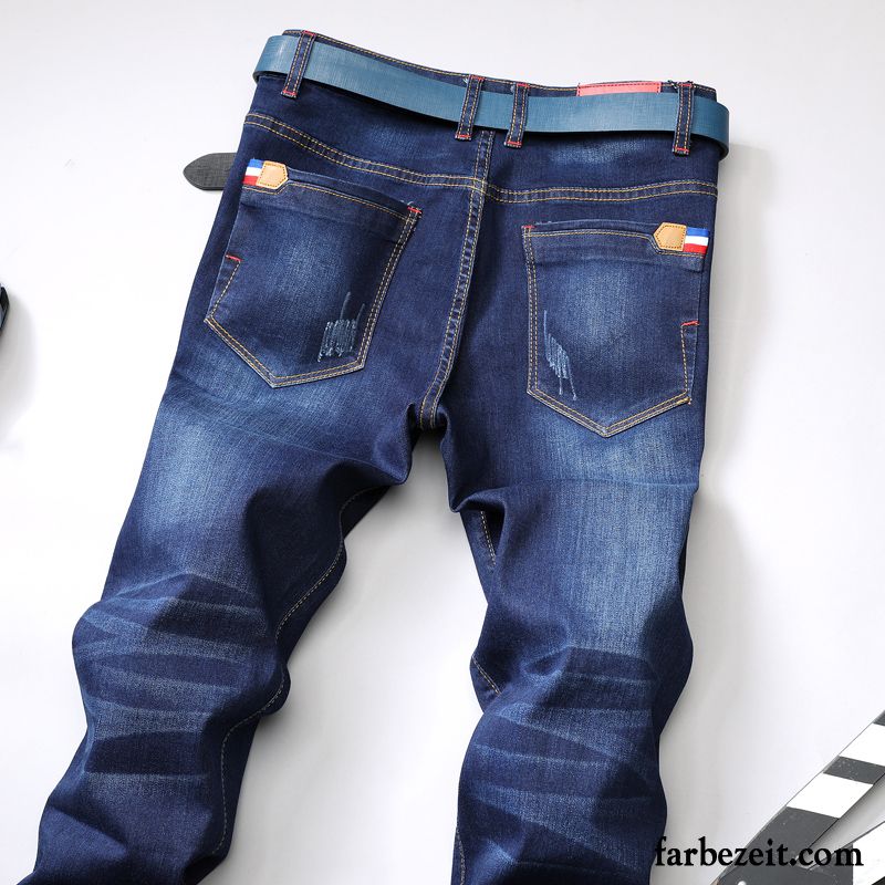 Destroyed Jeans Herren Schwarz Elastisch Hose Jeans Lange Neu Große Größe Gerade Jugend Schlank Freizeit Blau Herbst