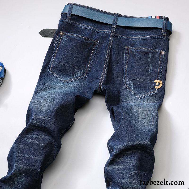 Destroyed Jeans Herren Schwarz Elastisch Hose Jeans Lange Neu Große Größe Gerade Jugend Schlank Freizeit Blau Herbst