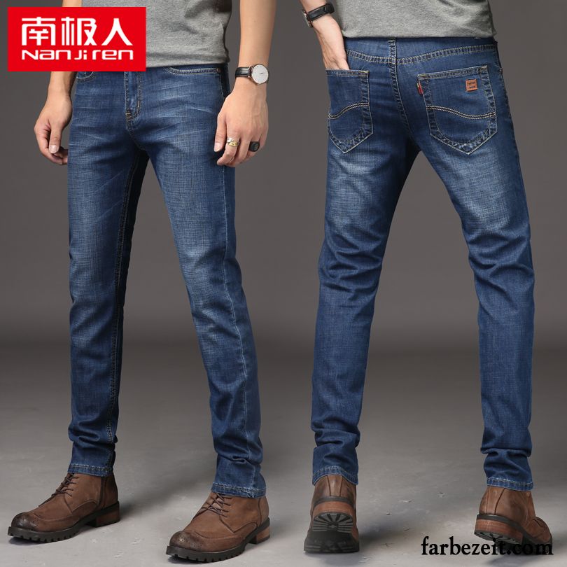 Dunkelblaue Jeans Herren Jeans Hose Sommer Blau Elastisch Große Größe Feder Lange Schlank Gerade Sale