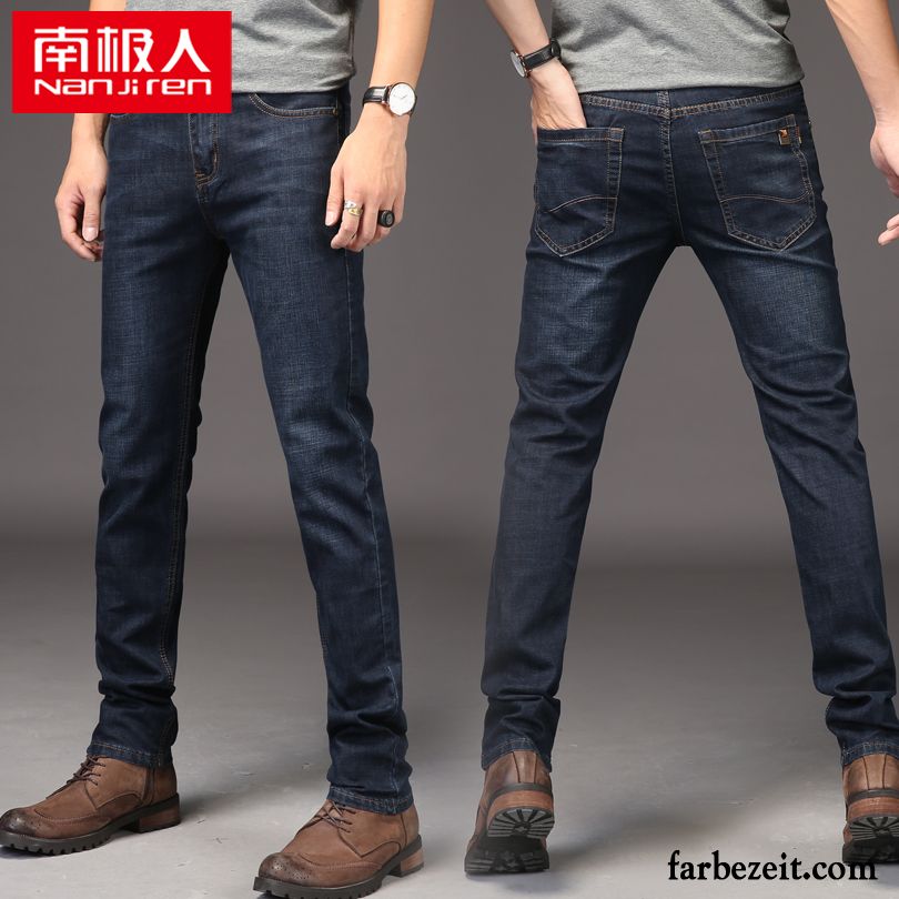 Dunkelblaue Jeans Herren Jeans Hose Sommer Blau Elastisch Große Größe Feder Lange Schlank Gerade Sale