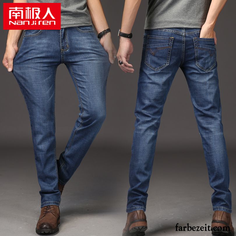 Dunkelblaue Jeans Herren Jeans Hose Sommer Blau Elastisch Große Größe Feder Lange Schlank Gerade Sale