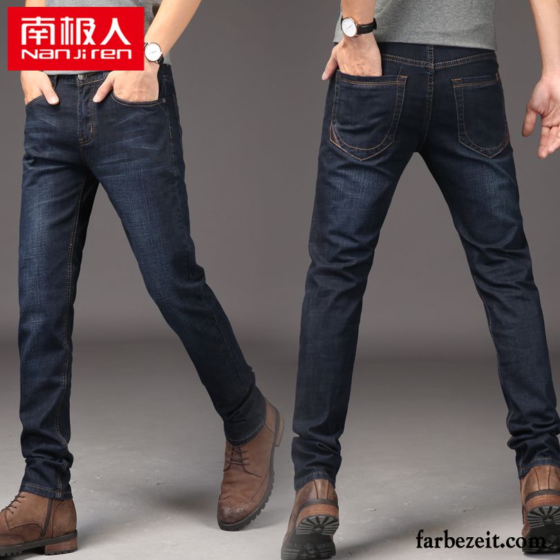 Dunkelblaue Jeans Herren Jeans Hose Sommer Blau Elastisch Große Größe Feder Lange Schlank Gerade Sale