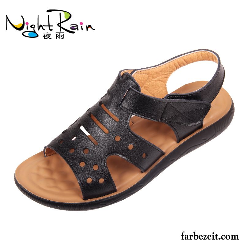 Dunkelblaue Sandalen Absatz Damen Weiche Sohle Rutschsicher Echtleder Sommer Sandalen Große Größe Flache Kaufen