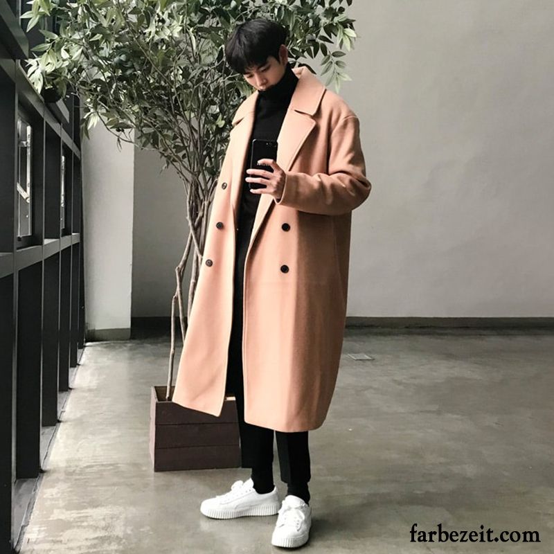 Echtfell Jacke Herren Langer Abschnitt Mäntel Rosa Neue Überzieher Schaltflächen Sortieren Trend Winter Wolle Herbst Kaschmir Lose Günstig