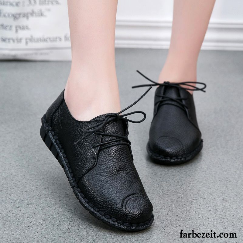 Echtleder Schuhe Damen Schnürschuhe Neue Flache Rutschsicher Casual Echtleder Lederschuhe Weiche Sohle Feder Günstig