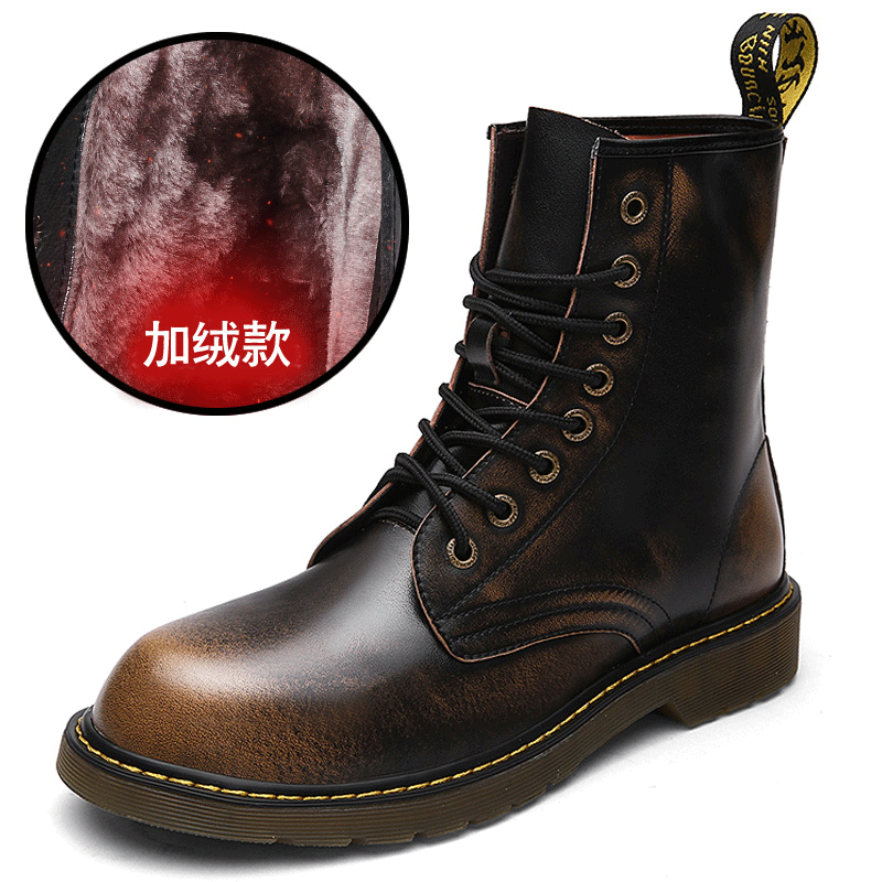 Elegant Männer Schuhe Cargo Kurze Retro Baumwolle Schuhe England Winter Herren Echtleder Große Größe Martin Stiehlt Thermische Hohe Plus Samt Verkaufen