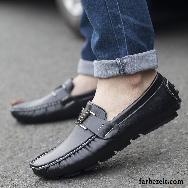 Elegant Schuhe Herren Jugend Faul Allgleiches Sommer Casual England Lederschue Slip-on Schuhe Trend