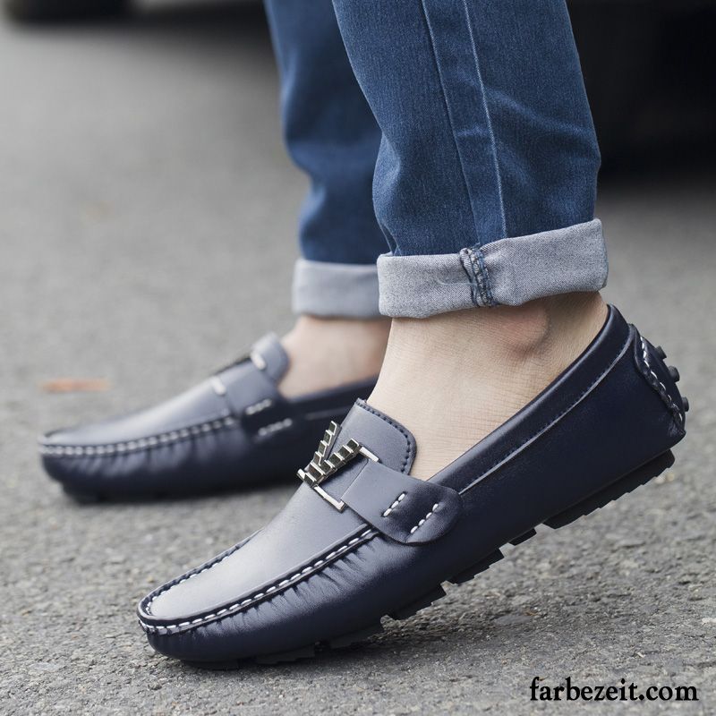 Elegant Schuhe Herren Jugend Faul Allgleiches Sommer Casual England Lederschue Slip-on Schuhe Trend