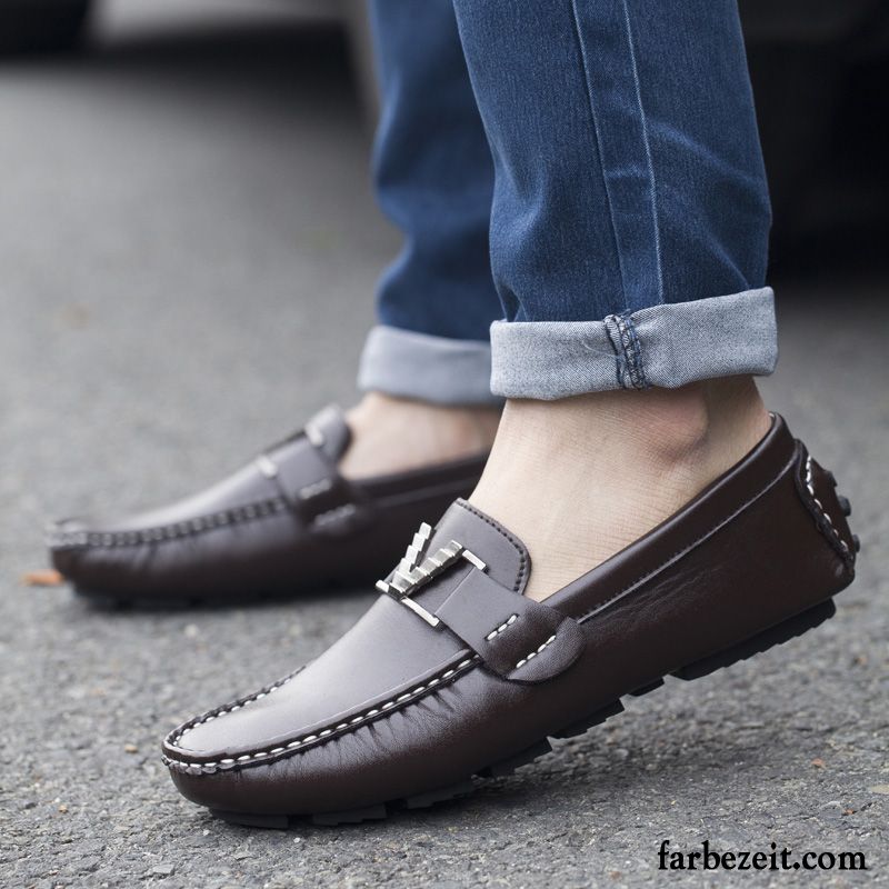 Elegant Schuhe Herren Jugend Faul Allgleiches Sommer Casual England Lederschue Slip-on Schuhe Trend