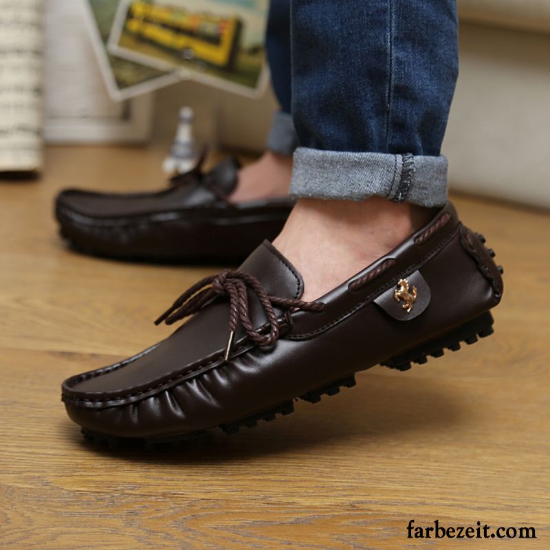 Elegant Schuhe Herren Jugend Faul Allgleiches Sommer Casual England Lederschue Slip-on Schuhe Trend