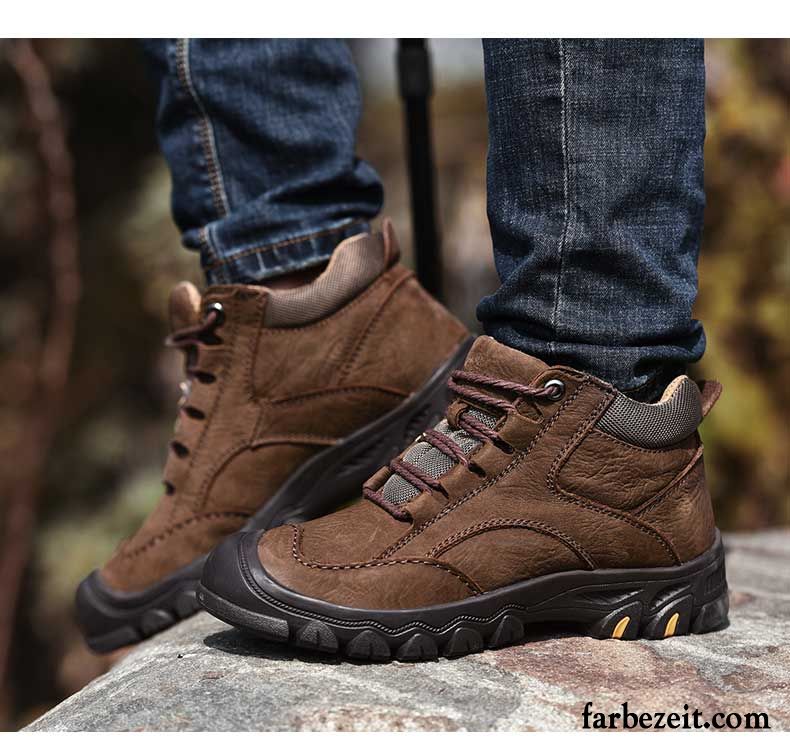 Elegant Schuhe Männer Echtleder Wasserdicht Schneestiefel Plus Samt Herren Baumwolle Schuhe Thermische Rutschsicher Schwarz Winter Günstig