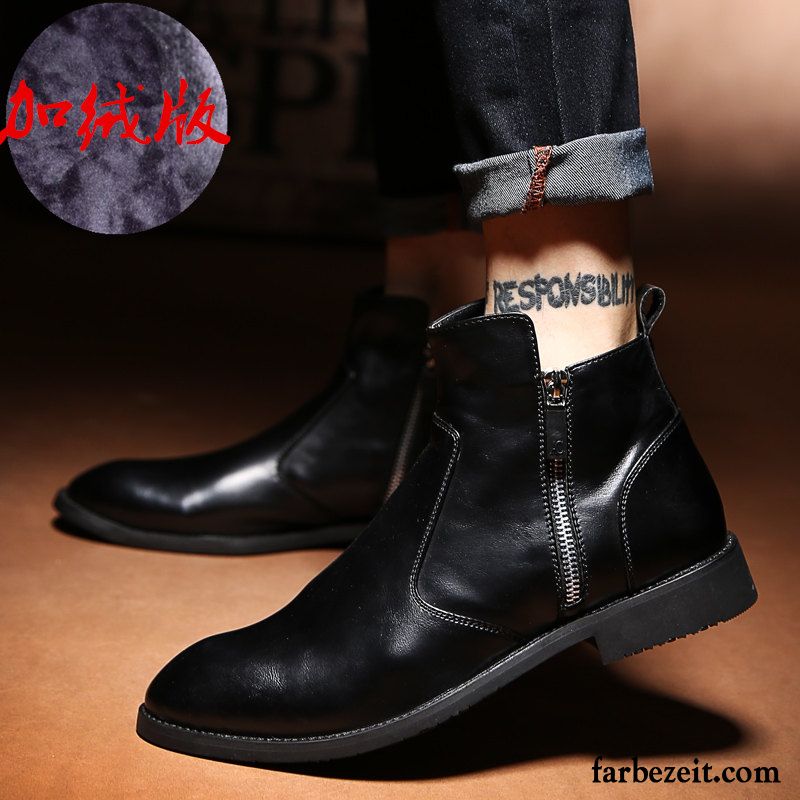 Elegant Winterschuhe Herren Neue Trend Kurze Schuhe England Hohe Feder Casual Echtleder Martin Stiehlt Mode Günstig