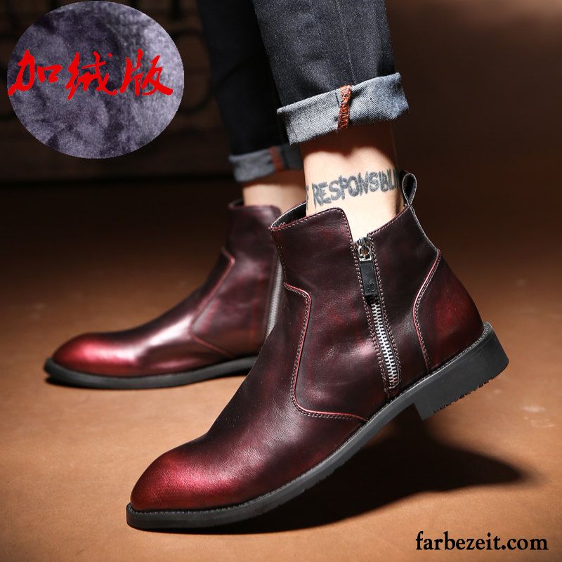 Elegant Winterschuhe Herren Neue Trend Kurze Schuhe England Hohe Feder Casual Echtleder Martin Stiehlt Mode Günstig