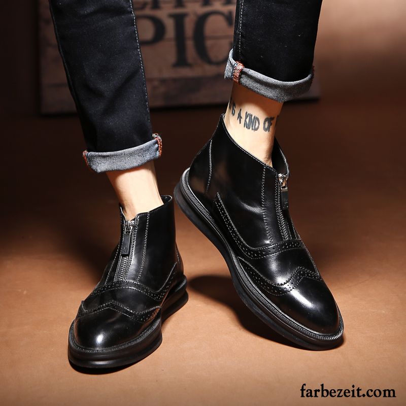 Elegant Winterschuhe Herren Neue Trend Kurze Schuhe England Hohe Feder Casual Echtleder Martin Stiehlt Mode Günstig