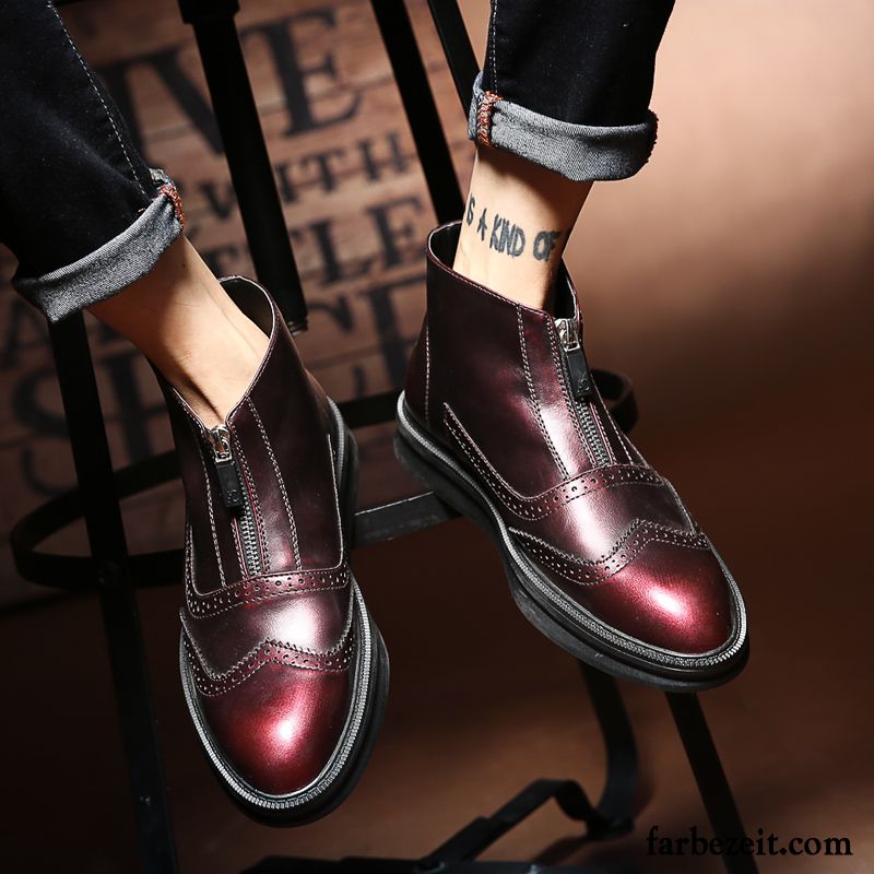 Elegant Winterschuhe Herren Neue Trend Kurze Schuhe England Hohe Feder Casual Echtleder Martin Stiehlt Mode Günstig