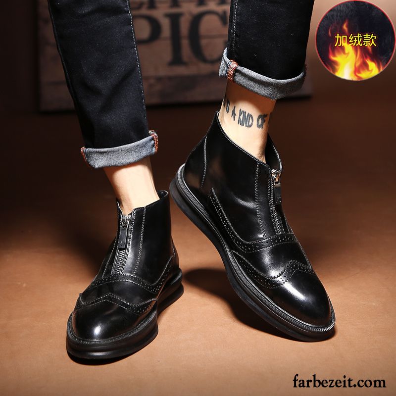 Elegant Winterschuhe Herren Neue Trend Kurze Schuhe England Hohe Feder Casual Echtleder Martin Stiehlt Mode Günstig