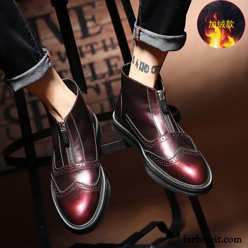 Elegant Winterschuhe Herren Neue Trend Kurze Schuhe England Hohe Feder Casual Echtleder Martin Stiehlt Mode Günstig