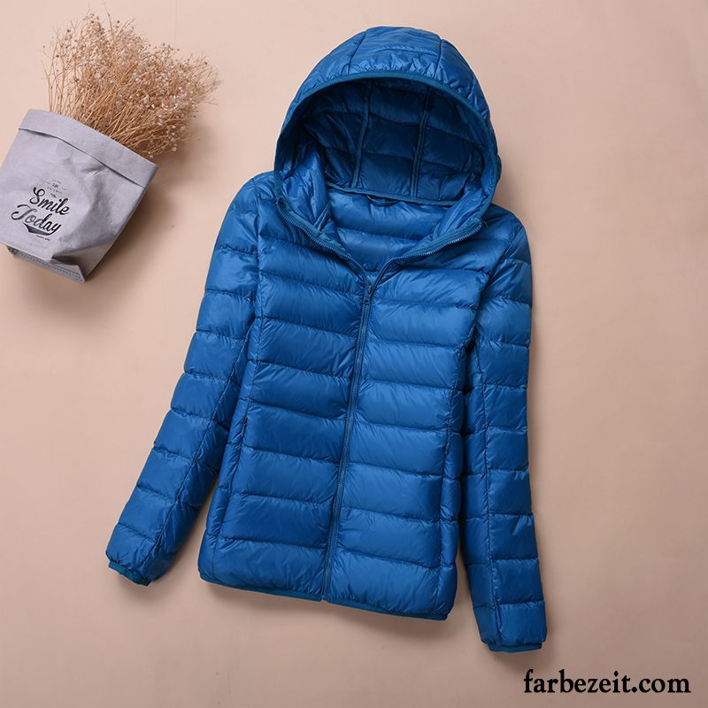 Extrem Warme Winterjacke Damen Mode Überzieher Mit Kapuze Blau Herbst Schlank Kurzer Absatz Große Größe Licht Winter Stehkragen Daunenjacke Sale