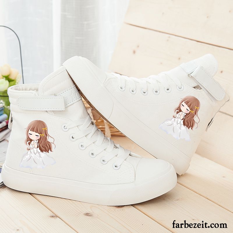 Fitnessschuhe Damen Sale Tuch Schuhe Reißverschluss Flache Karikatur Schnürung Langschaft Casual Graffiti Feder Schüler Günstig