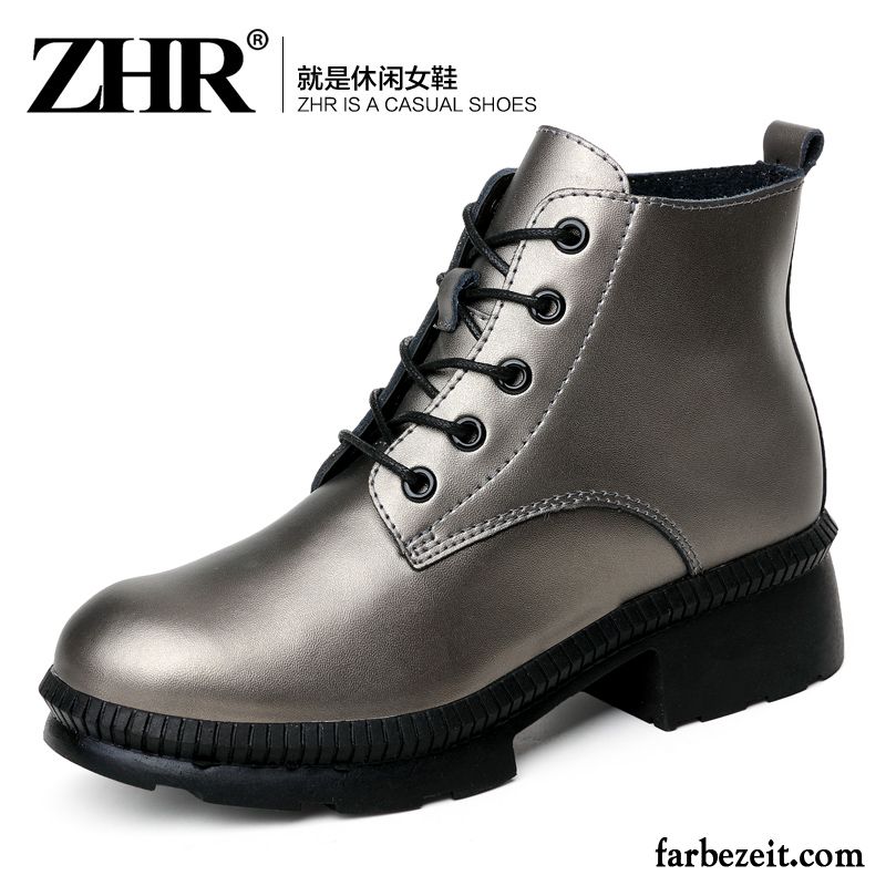 Flache Braune Dick Martin Stiehlt Echtleder Neue Schuhe Trend Herbst Kurze Winter Damen Günstig