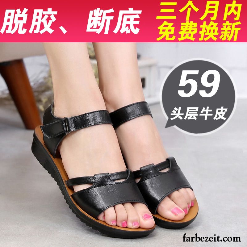 Flache Sandalen Zehentrenner Damen Flache Echtleder Sommer Weiche Sohle Sandalen Verkaufen