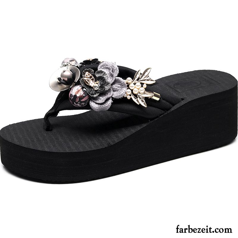 Flip Flops Damen Dicke Sohle Hausschuhe Sommer Mode Sandfarben Schwarz