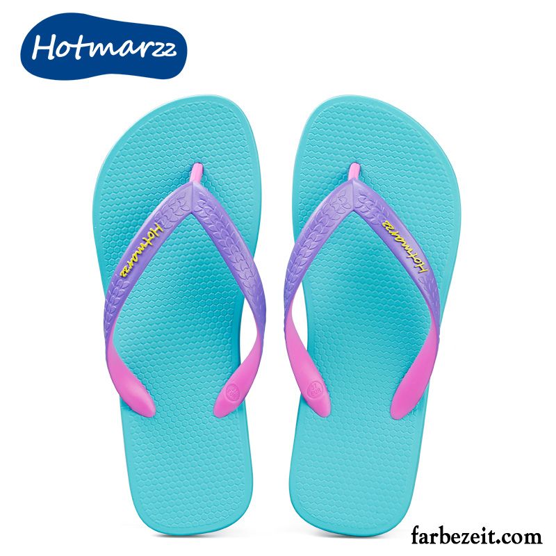 Flip Flops Damen Flache Casual Lovers Sommer Rutschsicher Hausschuhe Sandfarben Blau