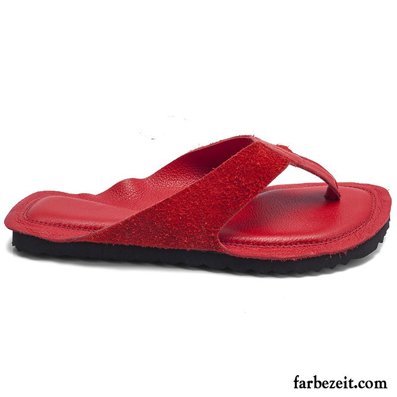 Flip Flops Damen Leder Sommer Neue Flache Schuhe Hausschuhe Sandfarben Schwarz