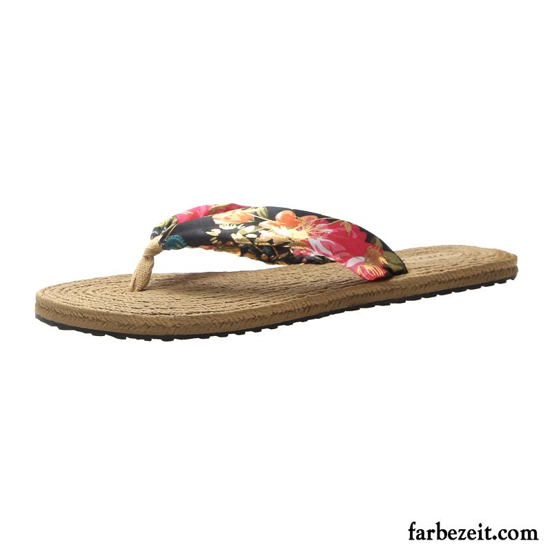 Flip Flops Damen Mode Rutschsicher Flache Pantolette Neue Sommer Sandfarben Schwarz