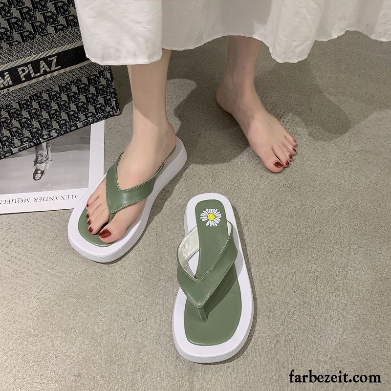 Flip Flops Damen Neue Allgleiches Schüler Trend Dicke Sohle Sommer Sandfarben Schwarz